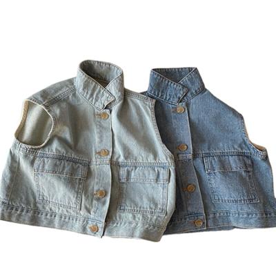 China Color Fade Proof Pockets Cargo Jackets Boys Girls Denim Coat Unisex Kids Invest Tops for sale