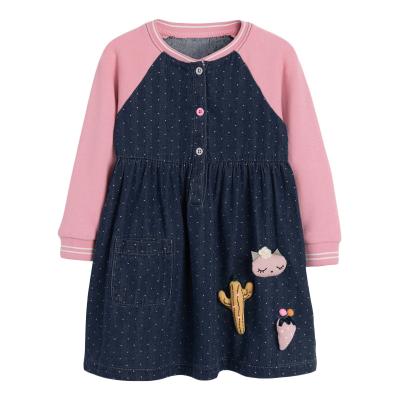 China Little Girls Toddler Breathable Cotton Long Sleeve Baby Denim Dresses For Daily Wear Girls Dresses for sale