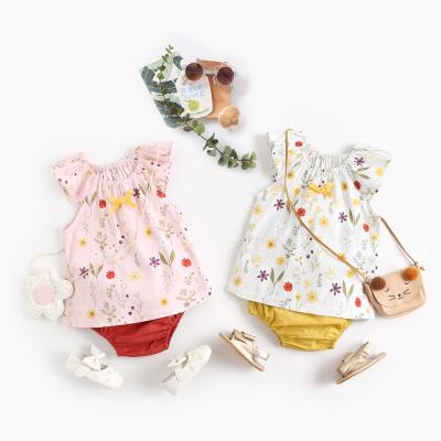 China 100% Cotton Cute Summer Anti-Shrink Two Piece Cozy Baby Clothing Sets Red&Yellow for sale