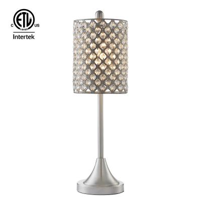 China Modern Metal Shade With Crystal Beads Table Lamp Desk Light Luxury Table Lamp Brushed Nickel Finish for sale