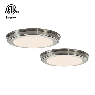 China Hot Selling Surface Mounted 13 Inch Brushed Nickel Trim Light Integrated LED Round Flush Mount Light for sale