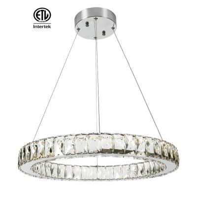 China Modern Manufacturer Supply Crystal Chandelier Chrome Finish 20 Inch LED Halo Pendant with Clear Crystals Shade for sale