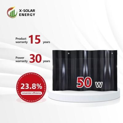 China 50W paneles solares curvos BIPV tejas de techo voltaje de cortocircuito 8.62A CE TUV certificado en venta