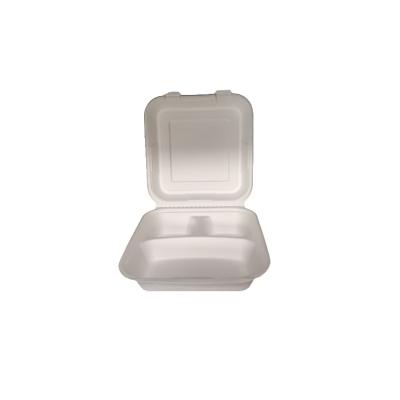 China Compostable Biodegradable Within 90 Day Premium Quality Bagasse 9inch 3 Compartment Clamshell White Bleached Food Pack Box for sale