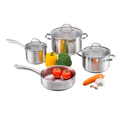 China Sustainable Good Price New Design Kitchen Cooking Pot Cookware Set 7Pcs Stainless Steel  None Stick Pot Set Cookware Set for sale