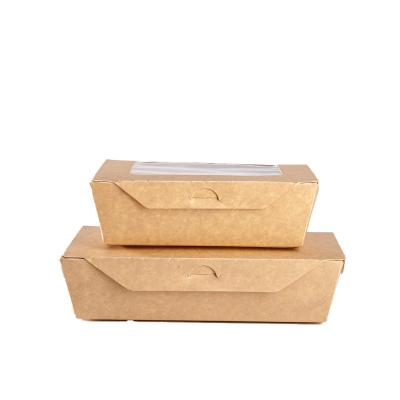 China Logo Salad Fast Food Packaging Custom Hot Disposable Brown Paper Eco Friendly Sales Packaging Boxes With Window for sale