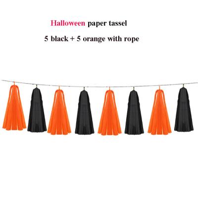 China Factory Halloween Hotel Mall Store Atmosphere Decoration Paper Layout per Pack of 5 Black Orange Paper Tassels for sale