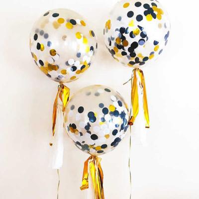 China Latex Halloween Party Decoration 18 Inch Black Gold Confetti Balloon Tassel Bundle Sequin Latex Floating Balloon for sale