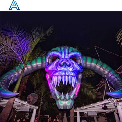 China Advertising& Decorative Inflatable Toy Street Mall Park Zoo Stage Oxford Bull Monster Head Building Model For Inflatable Led Lighting for sale