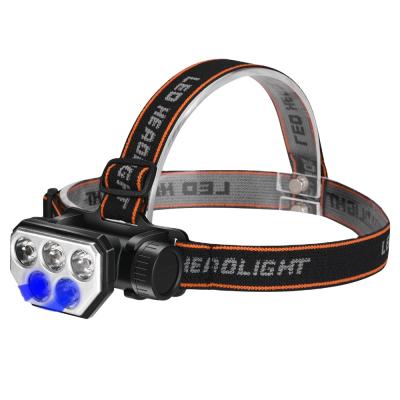 China Camping Emergency Industrial Coba 3 white+2yellow or blue beads usb input waterproof most powerful headlamp 18650 Li-ions rechargeable battery built-in log for sale