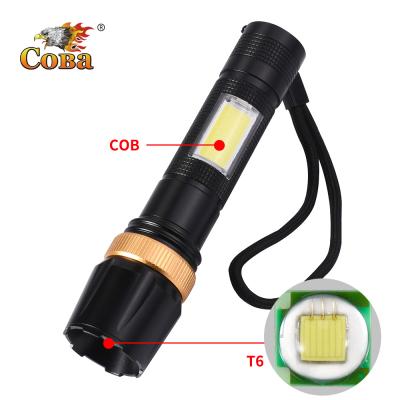 China Outdoor Emergency Coba XML-T6 COB Side Light USB Li-ion Battery Boom Aluminum Alloy Industrial Rechargeable Flashlight for sale