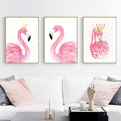 China Flamingo Modern Led Canvas Painting Wall Art Canvas Oil Painting Bedroom Picture for sale