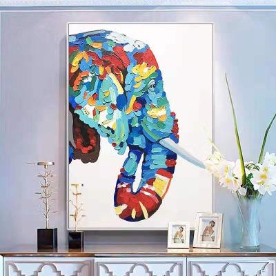 China Modern Handmade Elephant Canvas Art Wall Acrylic Abstract Animal Oil Painting Home Decoration for sale