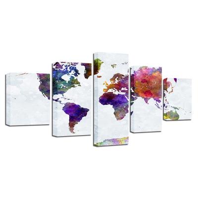 China Wholesale Customized Modern 5 Panel Art Painting World Map Canvas Wall Art for sale