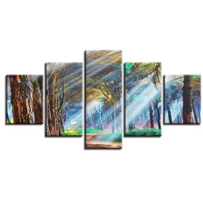 China Modern 5 Panels Abstract Trees Bedroom Decor Canvas Wall Art Painting for sale