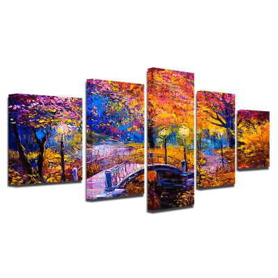 China Modern Frameless 5 Panels Picture Beautiful Natural Landscape Canvas Wall Art Painting Canvas for sale