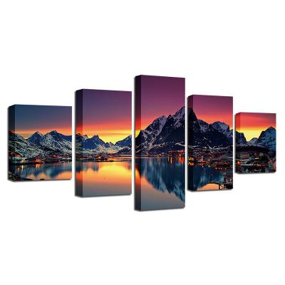 China Modern Custom Nature Seascape Modern 5 Panel Wrapped Canvas Wall Art for sale