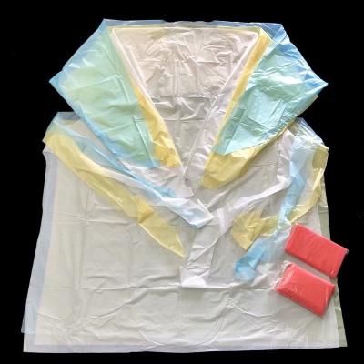 China Waterproof Disposable CPE Hospital Uniform Blue Isolation Gown for sale