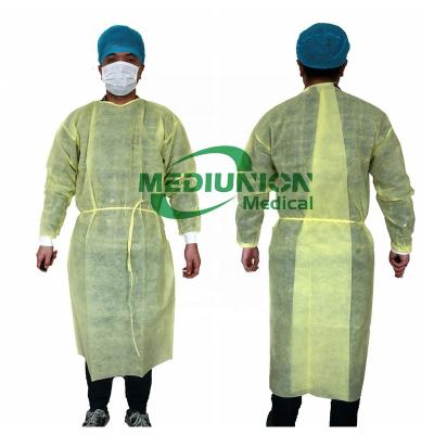 China Waterproof PP SMS Disposable Hospital Uniform Yellow Isolation Gown for sale