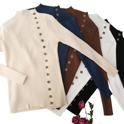 China Hot Selling New Style Breathable Women Fashion Half Turtle Neck Buttons Deco Slim Warm Sweater Pullovers for sale