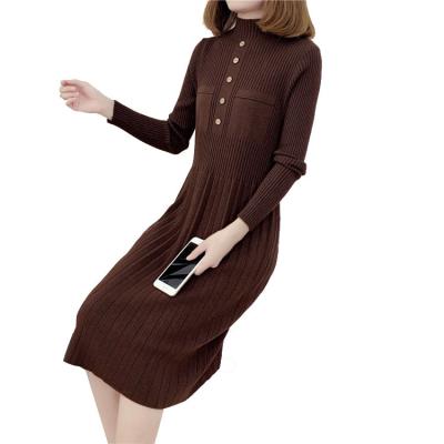 China Low Price Good Quality Anti-wrinkle Winter Knitted Casual Long Sleeve Midi Sweater Dresses for sale