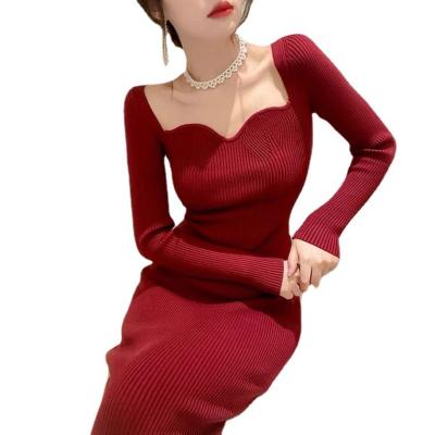 China Anti-wrinkle knit dress autumn female winter 2021 new take temperament in the long slim sweater skirt bottom sweater that goes down to the knee for sale