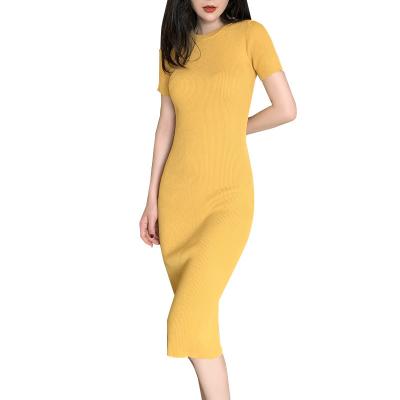 China 2022 Anti-wrinkle temperament French ice knitted dress women's summer round season collar thin sexy dress for sale