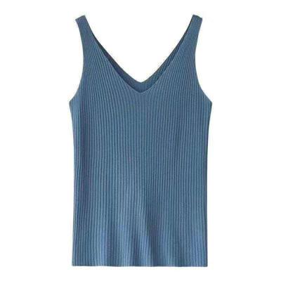 China Low Price High Quality Summer Breathable Sleeveless Women's V-Neck Suspender Knitted Vests for sale