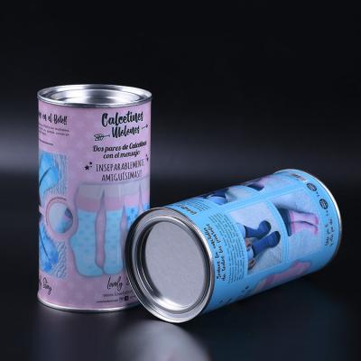 China New Custom Recyclable Materials Acetate Recycled Pet Cylinder Plastic Packaging With Metal Lid for sale