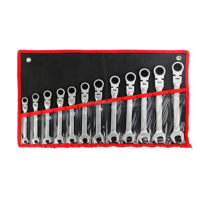 China CRV Germany Flexible Ratchet Combination Wrench Standard Mechanic Set With Roll Up Bag for sale