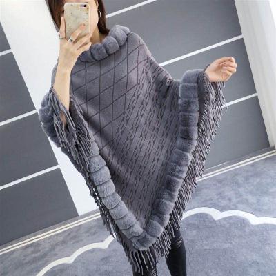 China Factory Breathable Hot Sale Custom Shawl Sweater Knitted Poncho For Autumn Women for sale