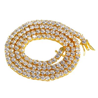 China Jiaer-Crystal Hiphop Tennis Chain Necklace 1 Row Cubic Zircon Iced Out Necklace 6mm Silver 3mm 4mm 5mm Ross Gold Plated Rapper Jewelry for sale