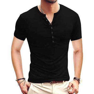 China Jiaer-Custom Anti-Wrinkle Blank Logo T-shirt Henley Button Up V-Neck Multi Colored Short Sleeve Plain Plus Size Mens T-shirts for sale