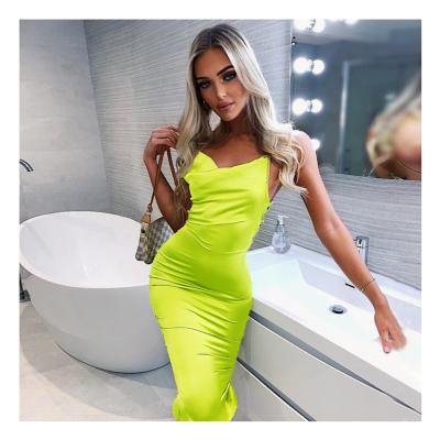 China Jiaer-women Anti-wrinkle solid color sexy spaghetti strap satin bodycon backless formal dress for sale