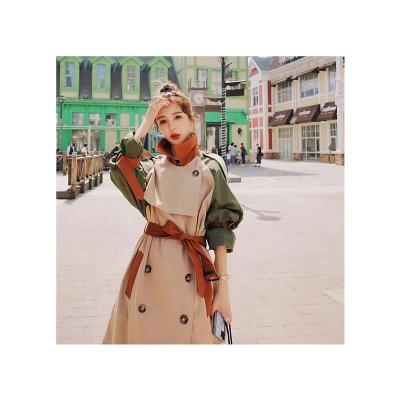 China Jiaer-women Anti-wrinkle mid length elegant patchwork notched double breasted trench coat lapel belted anorak long jacket for sale