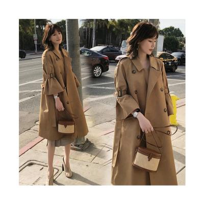 China Jiaer-women Anti-wrinkle New Mid Length Rocket Solid Stylish Sleeve Belted Lapel Anorak Jacket Cross Gap Coat for sale