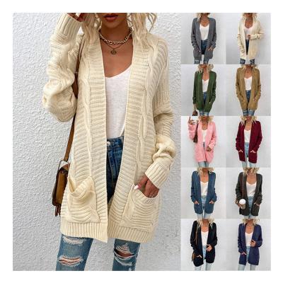 China Jiaer-Women's Anti-wrinkle Chunky Long Open Front Cable Loose Casual Long Sleeve Solid Color Knit Sweaters Cardigans With Pockets for sale