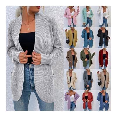 China Jiaer-Women's Anti-Wrinkle Solid Color Long Sleeve Waffle Chunky Knit Draped Open Front Long Sleeve Casual Loose Cardigans Sweater Coat for sale