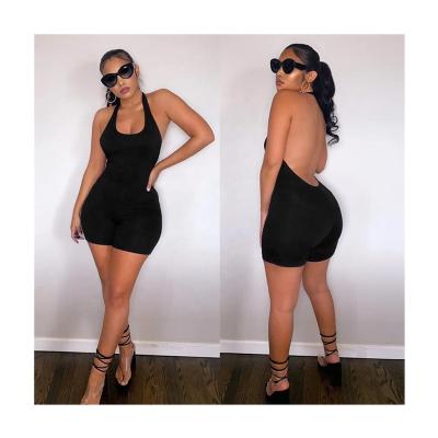 China Jiaer-Women Workout Fitness Sexy Sleeveless Solid QUICK DRY Cut Bodycon Backless One Piece Romper Shorts Overalls for sale