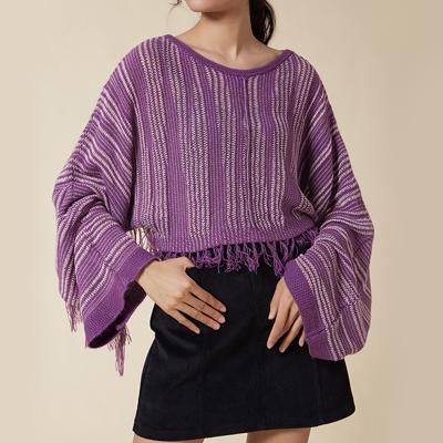 China New Fashion Style Anti-Wrinkle Solid Color Off Shoulder Long Sleeve Sweater Women Loose Knit Round Neck Pullover Sweater For Ladies for sale