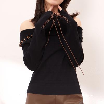 China Fashion Sexy Sweater Pullover Sweater Manufacturer New Anti-Wrinkle Grip Sleeve Knit Style 12GG Off Shoulder Woman For Girls Autumn Long Thin for sale