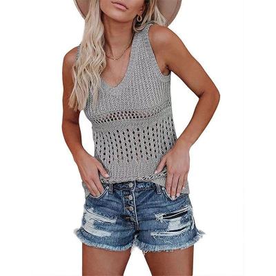 China Summer hot women's anti-pilling fashion V-neck vest with hollow ice silk halter for women knitwear for sale