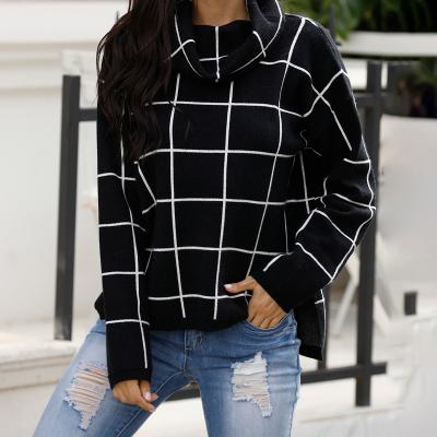 China Autumn New Ladies Turtleneck Knit Sweater Plaid Lapel Squishy Casual Knitwear Anti-Wrinkle Knit Sweater For Women for sale