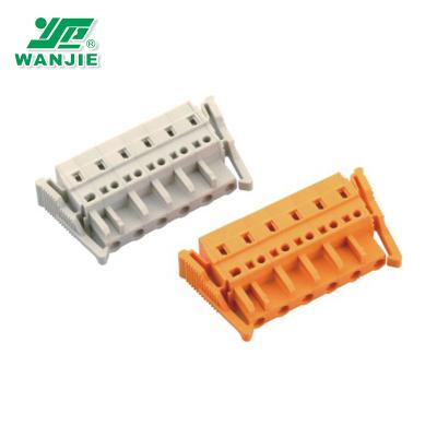 China Wanjie Multiple Console Rack 7.62mm Spring Screwless Terminal Block Connector WJ0701-06 22-14awg for sale