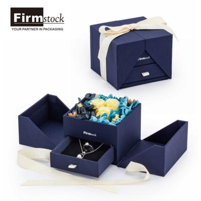 China Cardboard+Paper+velvet new design luxury blue valentine ring pendant box for wedding propose cord flip top ring box for sale