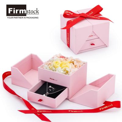 China Cardboard+ Paper+ Velvet Girls Lace Propose Wedding Ring Case Jewelry Cord Rose Flowers Flip Top Rings Flower Box for sale