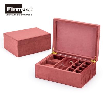 China Custom Made MDF+Velvet Soft Suede Wood Organizer MDF+Velvet Velvet Travel Jewelry Portable Storage Case Box for sale