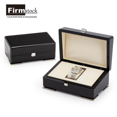 China Luxury Wooden Metal Feet Glossy Finish MDF Velvet Piano Logo Suede Watch Packaging Custom Watch Box for sale