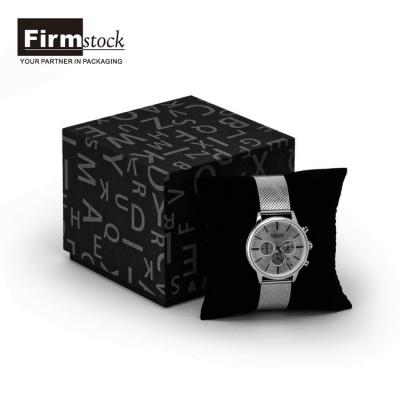 China Plain Packing Black Cardboard Paper Cardboard Velvet Gift Watches Wristwatch Box Custom Logo for sale