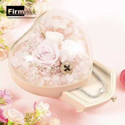 China Simple Round Glass Flower Box Ring Boxes Luxury Earring Gift Rose Valentine Flowers Heart Preserved Jewelry for sale